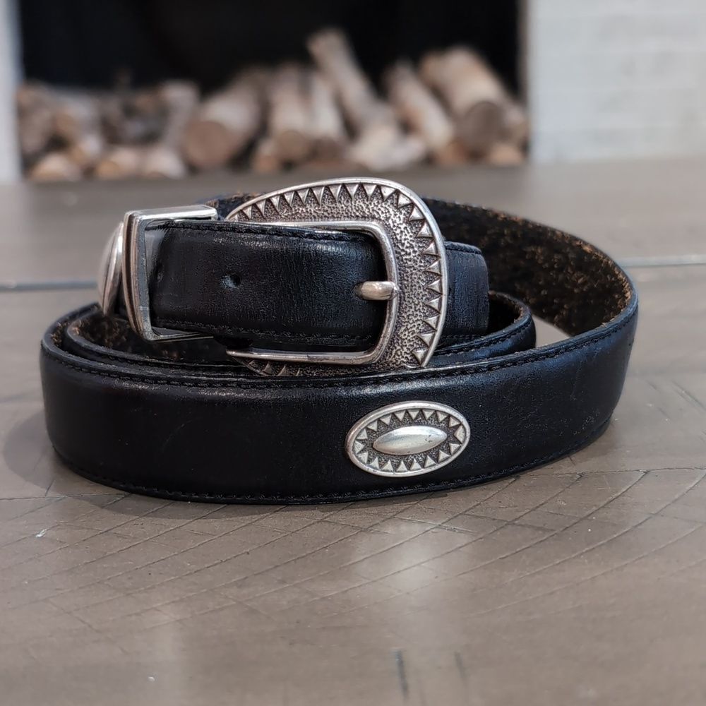 Vintage Greg Norman Western Concho Black Leather Belt